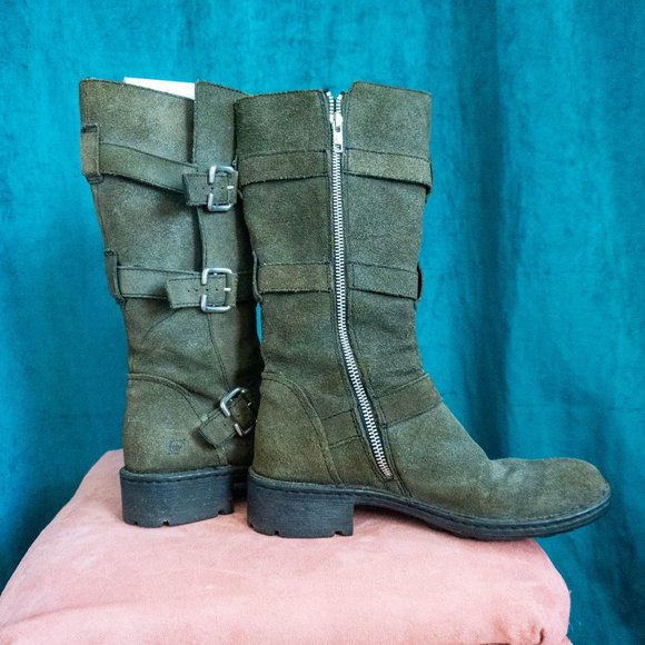 Børn Tessa Triple Buckle Green Suede Boots - Size 8 - Picture 3 of 3